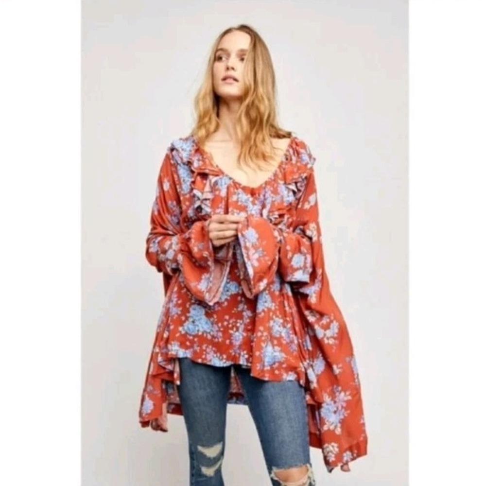 NWT Free People Loretta Floral Print Tunic Size Small Brown Motif Rare Coloring - Picture 14 of 16